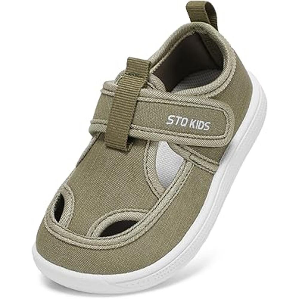 STQ Kids Toddler Boys 6 Green Hook Loop Wide Toe Box Non Slip Zero Drop Shoes